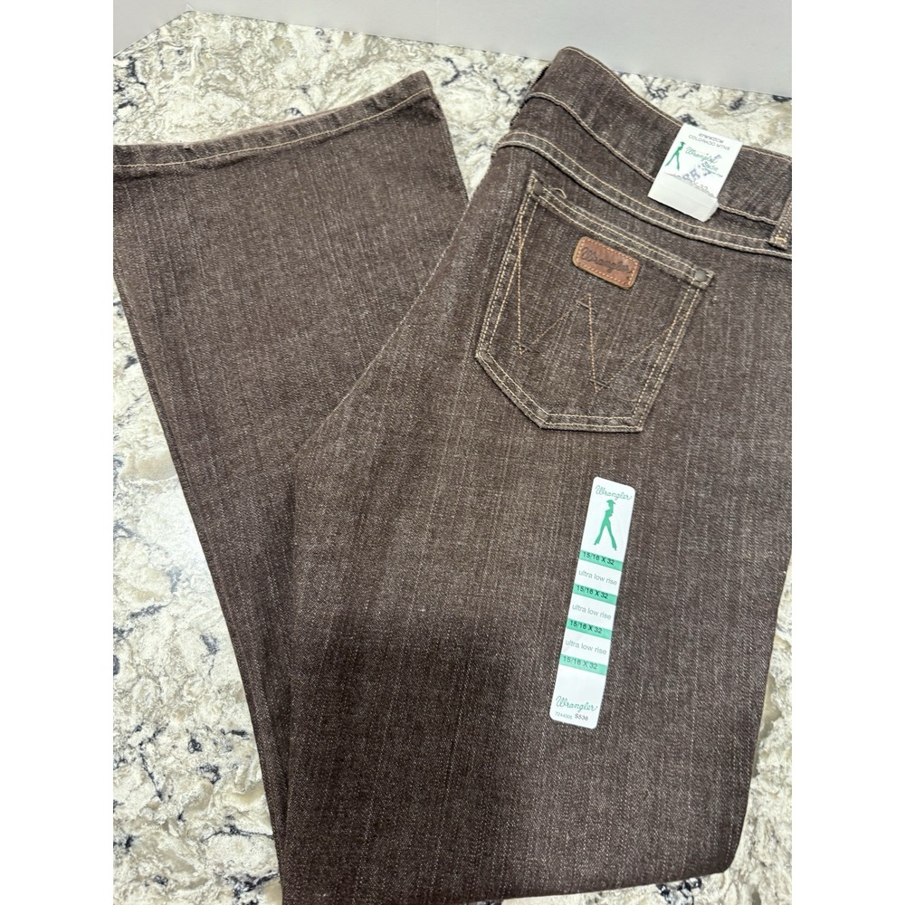 VTG Wrangler Sadie Colorado Mtns Ultra Low Rise Brown Jeans Sz 15/16x32 NWT